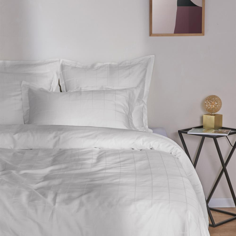 Taies d'oreiller satin blanc carreaux callista 50x75 cm Taies d'oreiller satin blanc carreaux callista 50x75 cm
