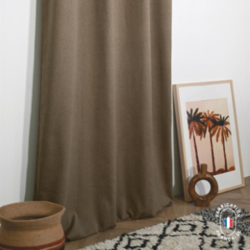 Rideau à oeillets tamisant en tissu HORACE effet laine Col. Taupe Rideau à oeillets tamisant en tissu HORACE effet laine Col. Taupe