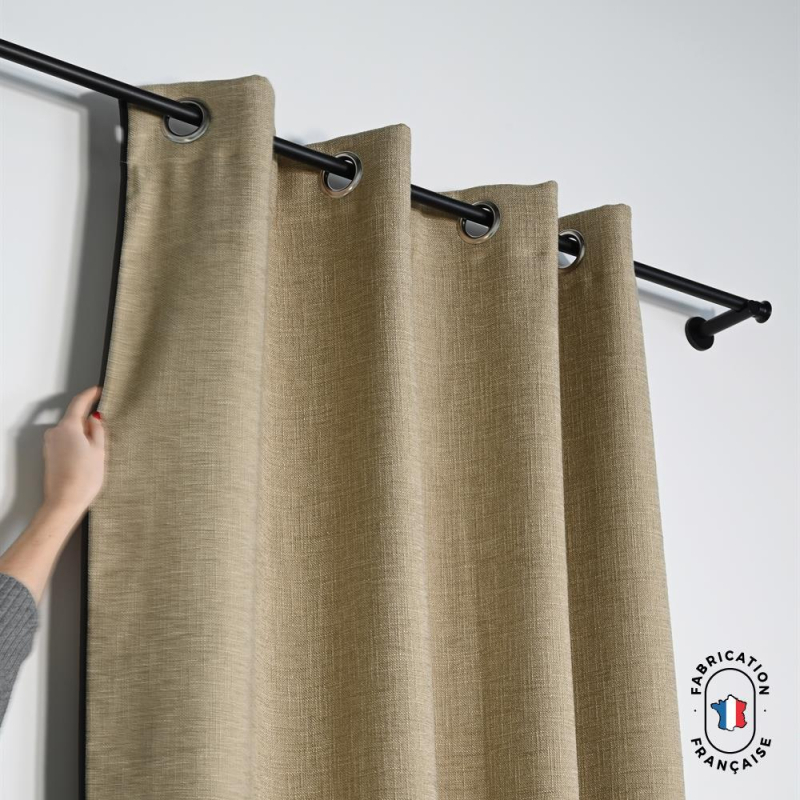 Rideau à oeillets occultant en tissu HAMOR effet lin Col. Sable