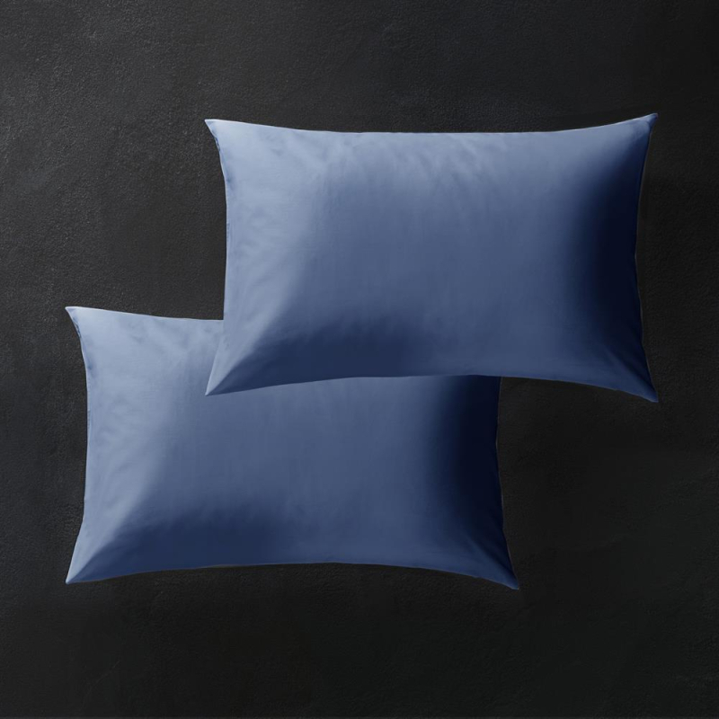 Taie d'oreiller Hestia en satin de coton uni bleu indigo 50x75 cm