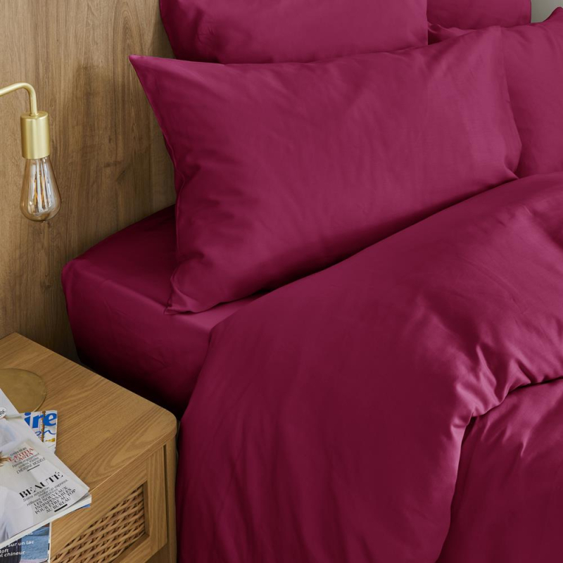Housse de couette Hestia en satin de coton uni beet red