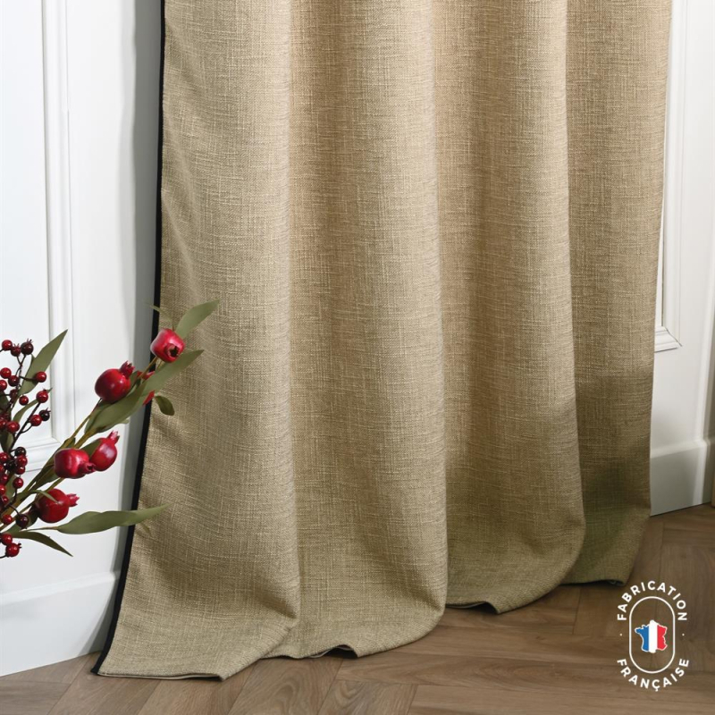 Rideau à oeillets occultant en tissu HAMOR effet lin Col. Sable
