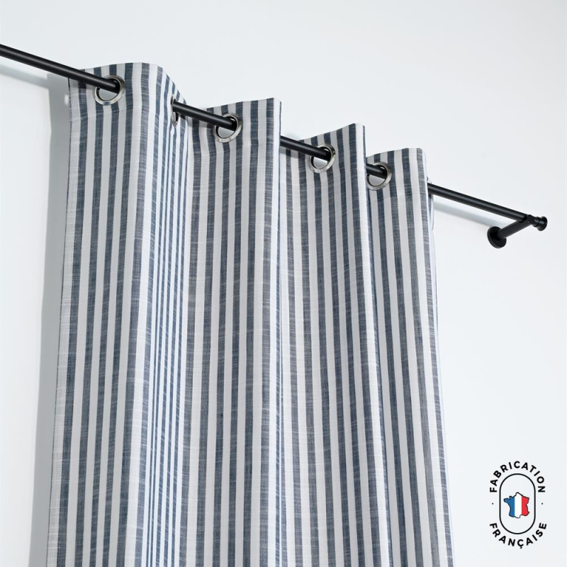 Rideau à oeillets tamisant en tissu HOURTIN effet lin à rayures