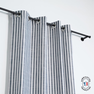 Rideau à oeillets tamisant en tissu HOURTIN effet lin à rayures