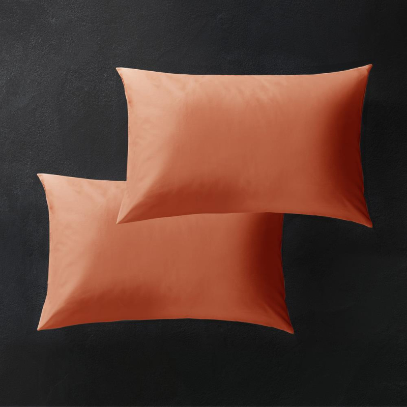 Lot de 2 taies d’oreiller Hestia satin de coton uni caramel 50x75 cm