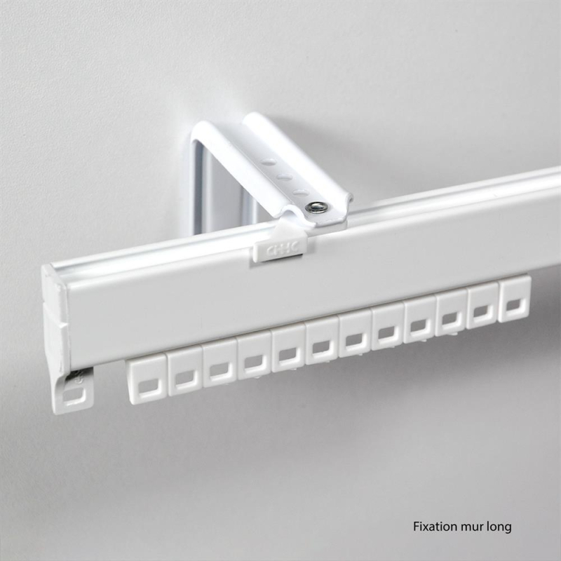 Tringle 1 rail laqué blanc fixation mur long