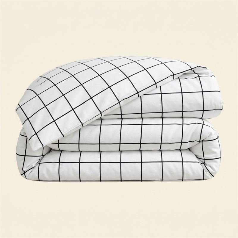 Housse de couette à carreaux noir et blanc Atlas 140x200 cm pliée