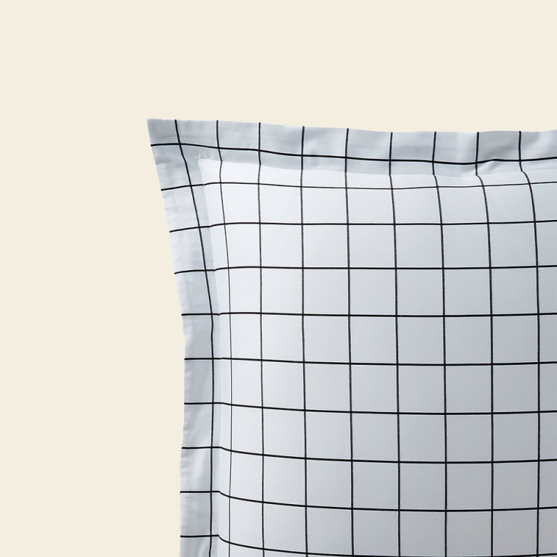 Taie d'oreiller noir et blanc en coton à carreaux ATLAS