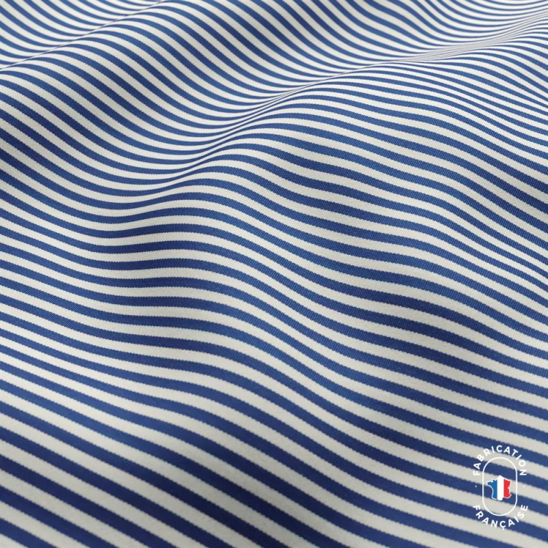 Zoom matière tissu MARINA à fines rayures coloris Outremer