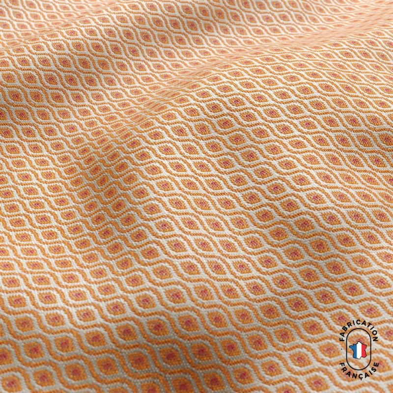 Zoom matière tissu BOSSANOVA à formes géométriques coloris Tangerine