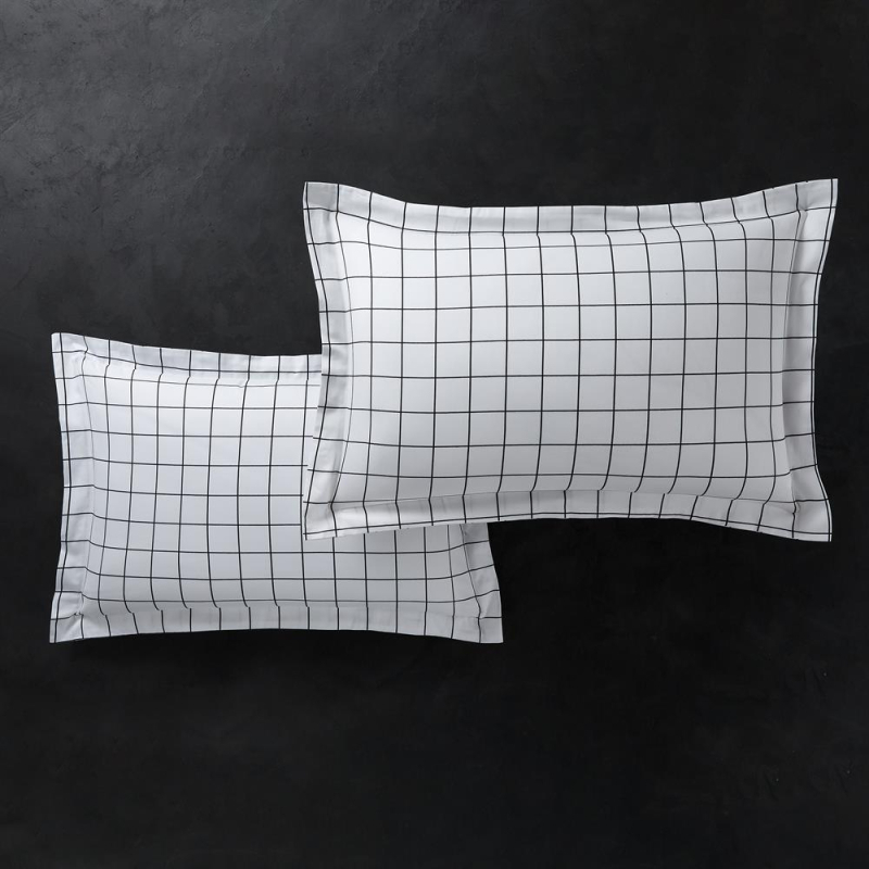 Lot de taies d'oreiller en satin quadrillé 50x75 à volant piqué