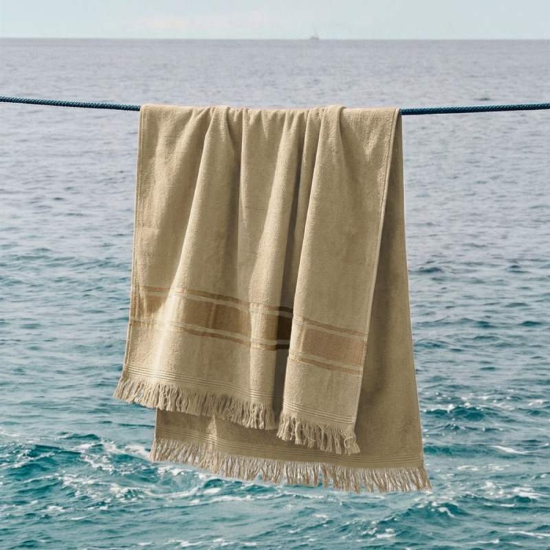 Fouta coloris Sable à franges