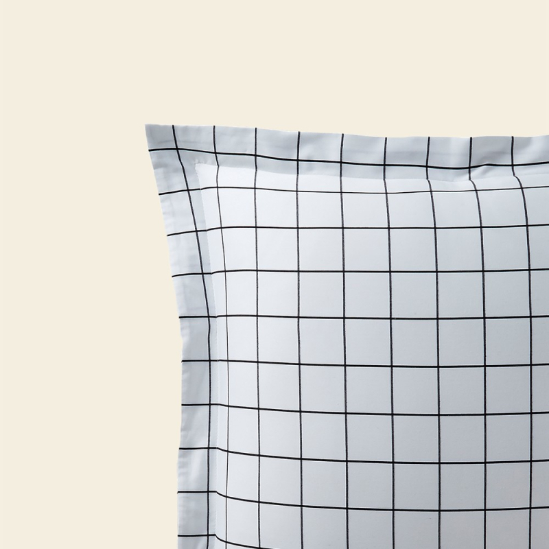 Taie d'oreiller noir et blanc en coton à carreaux ATLAS